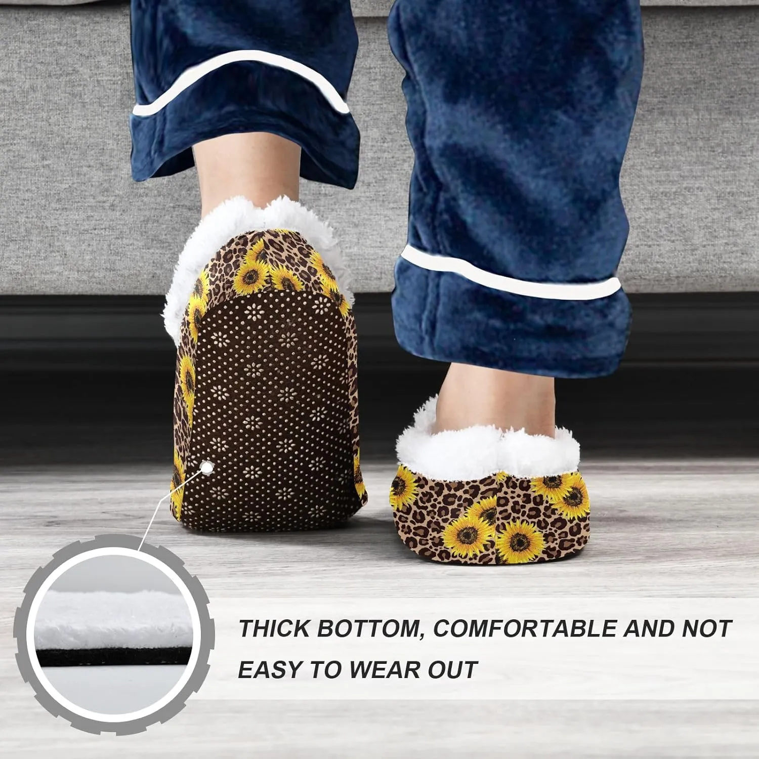 Kids Winter Slippers for Boys Girls Sunflowers Leopard Animal Print Warm Soft Non Slip House Slippers Children Indoor
