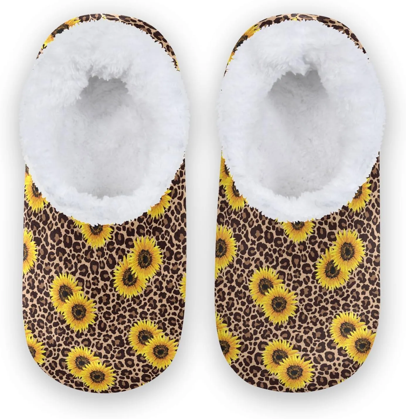 Kids Winter Slippers for Boys Girls Sunflowers Leopard Animal Print Warm Soft Non Slip House Slippers Children Indoor