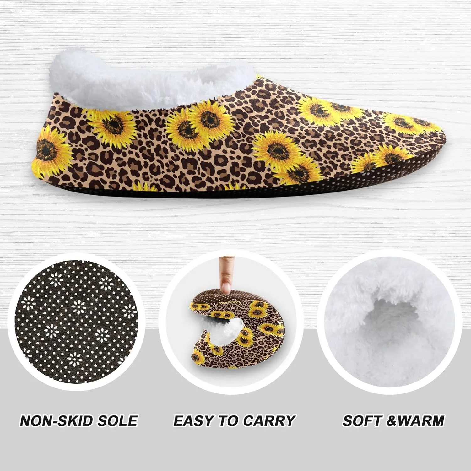 Kids Winter Slippers for Boys Girls Sunflowers Leopard Animal Print Warm Soft Non Slip House Slippers Children Indoor
