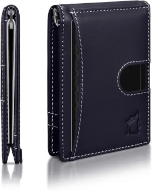 Kingly Cash Clip Slim Leather Wallet for Men with RFID Blocking & Money Clip - Minimalist Front Pocket Bifold Wallet Holds 12 Cards - Secure Card Holder with Easy Access Pull Tab