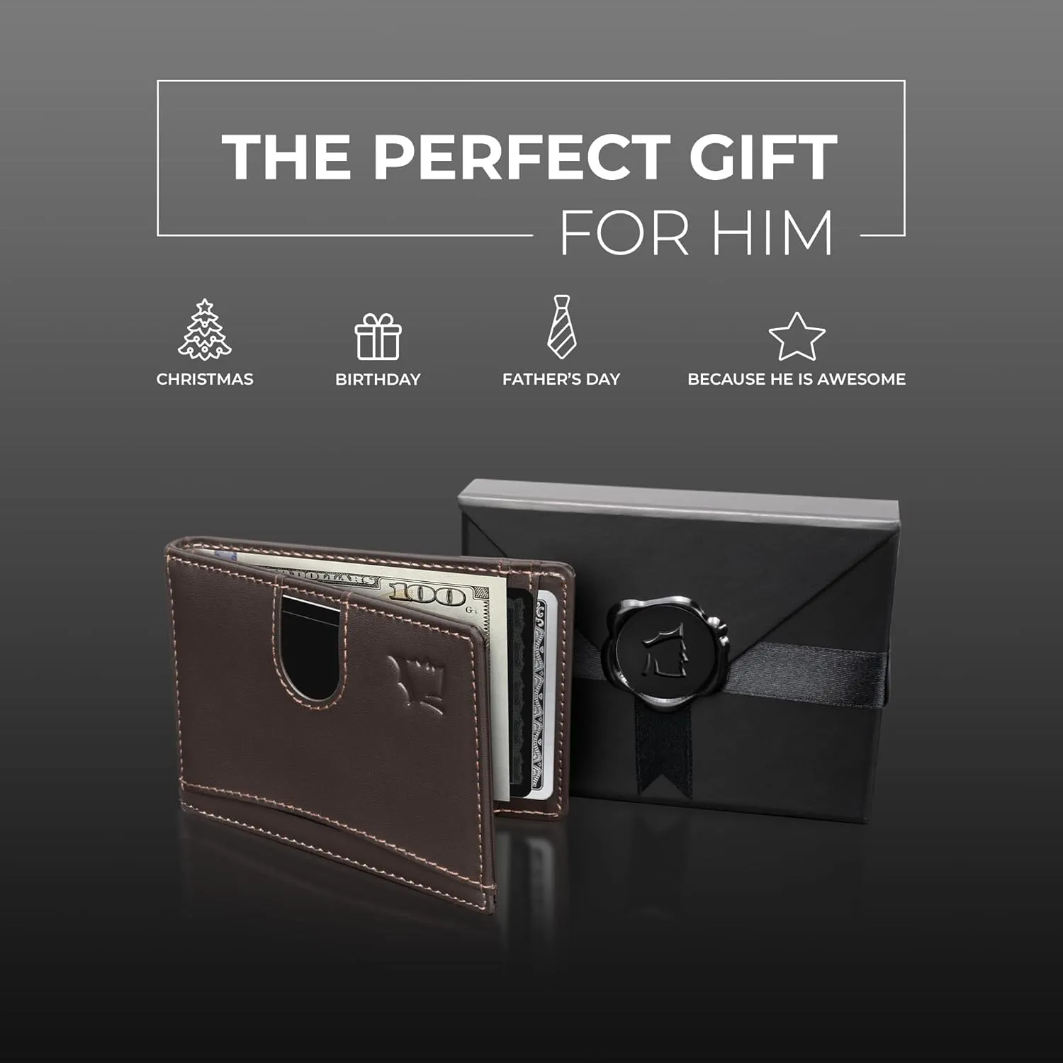 Kingly Cash Clip Slim Leather Wallet for Men with RFID Blocking & Money Clip - Minimalist Front Pocket Bifold Wallet Holds 12 Cards - Secure Card Holder with Easy Access Pull Tab