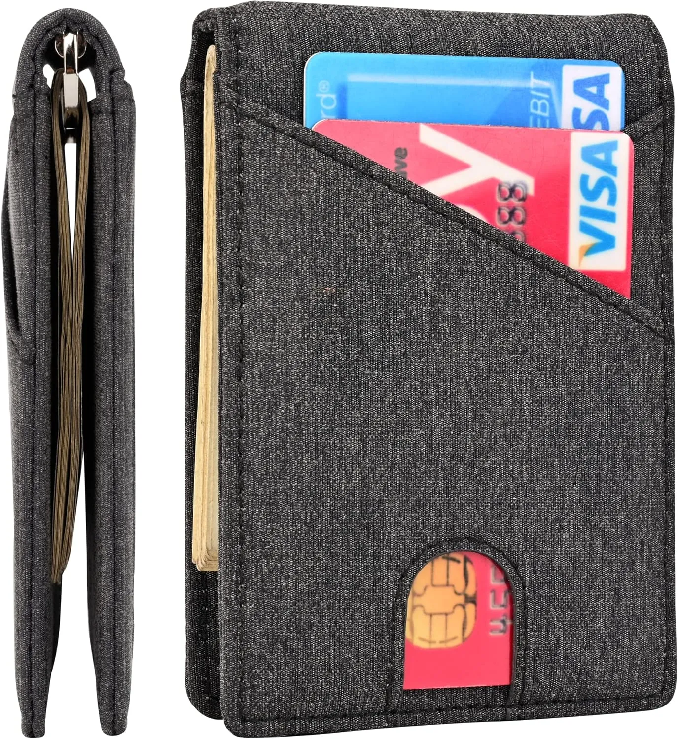 kinzd Slim Wallet with Money Clip RFID Blocking Minimalist Bifold Wallet for Men Genuine Leather Front Pocket Card Holder