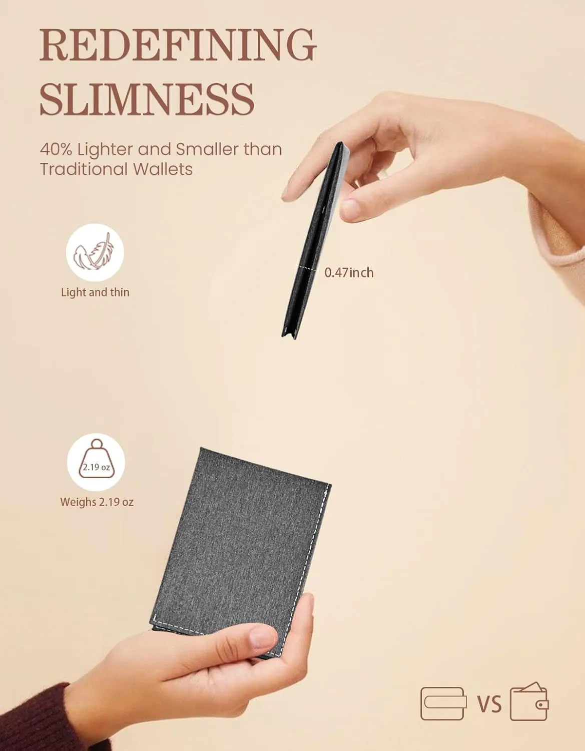 kinzd Slim Wallet with Money Clip RFID Blocking Minimalist Bifold Wallet for Men Genuine Leather Front Pocket Card Holder