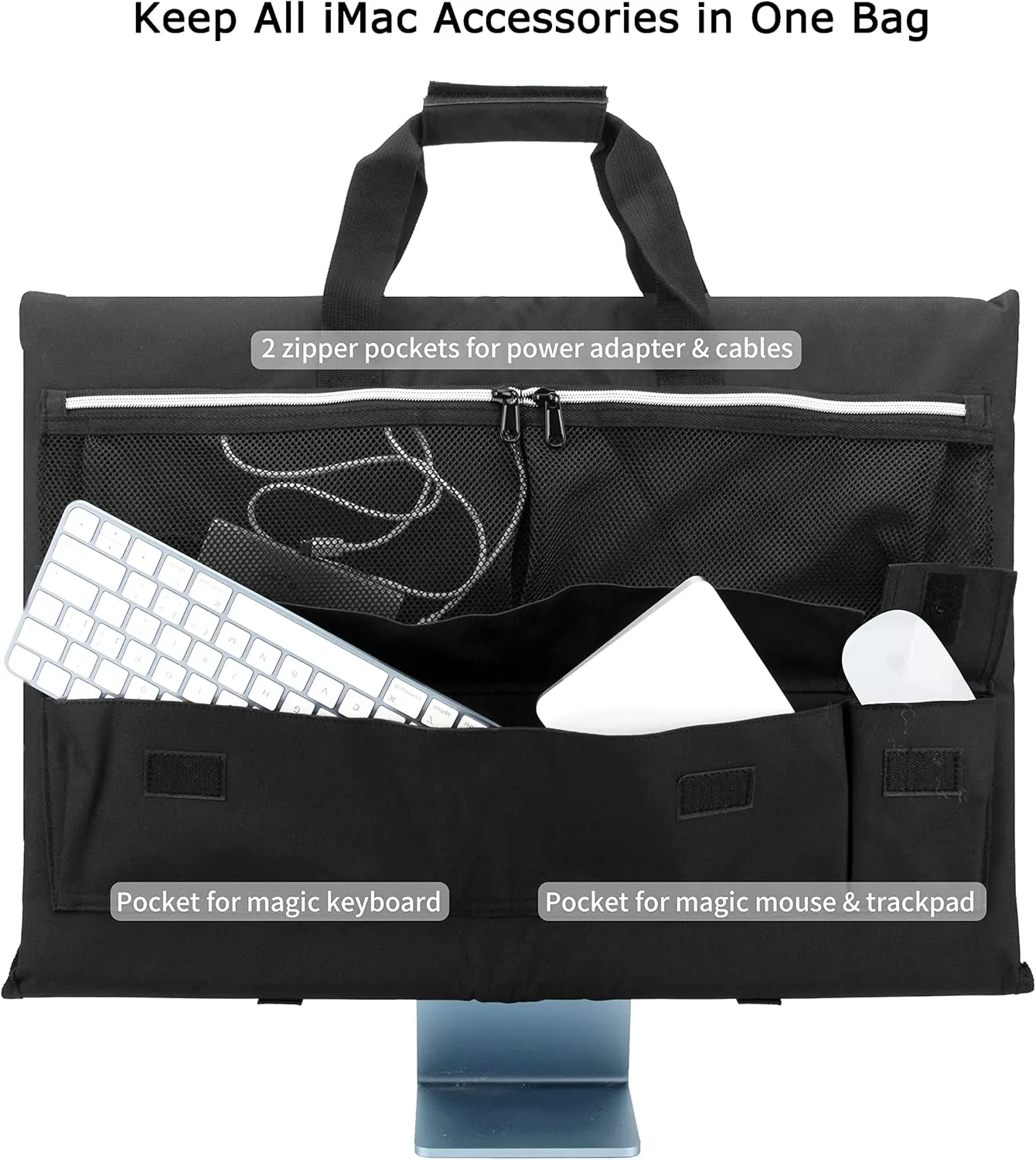 KISLANE Travel Carrying Case for 24'' iMac Desktop Computer, Protective Storage Bag for iMac Monitor Dust Cover with Carry Handle for 24 inch iMac Screen and Accessories (Black)