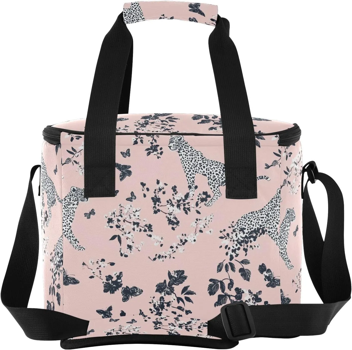 KLL Chic Leopard Pink Large Capacity Lunch Bag Crossbody Lunch Cooler Bag for Teen