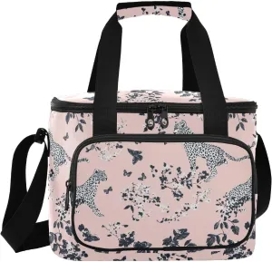 KLL Chic Leopard Pink Large Capacity Lunch Bag Crossbody Lunch Cooler Bag for Teen