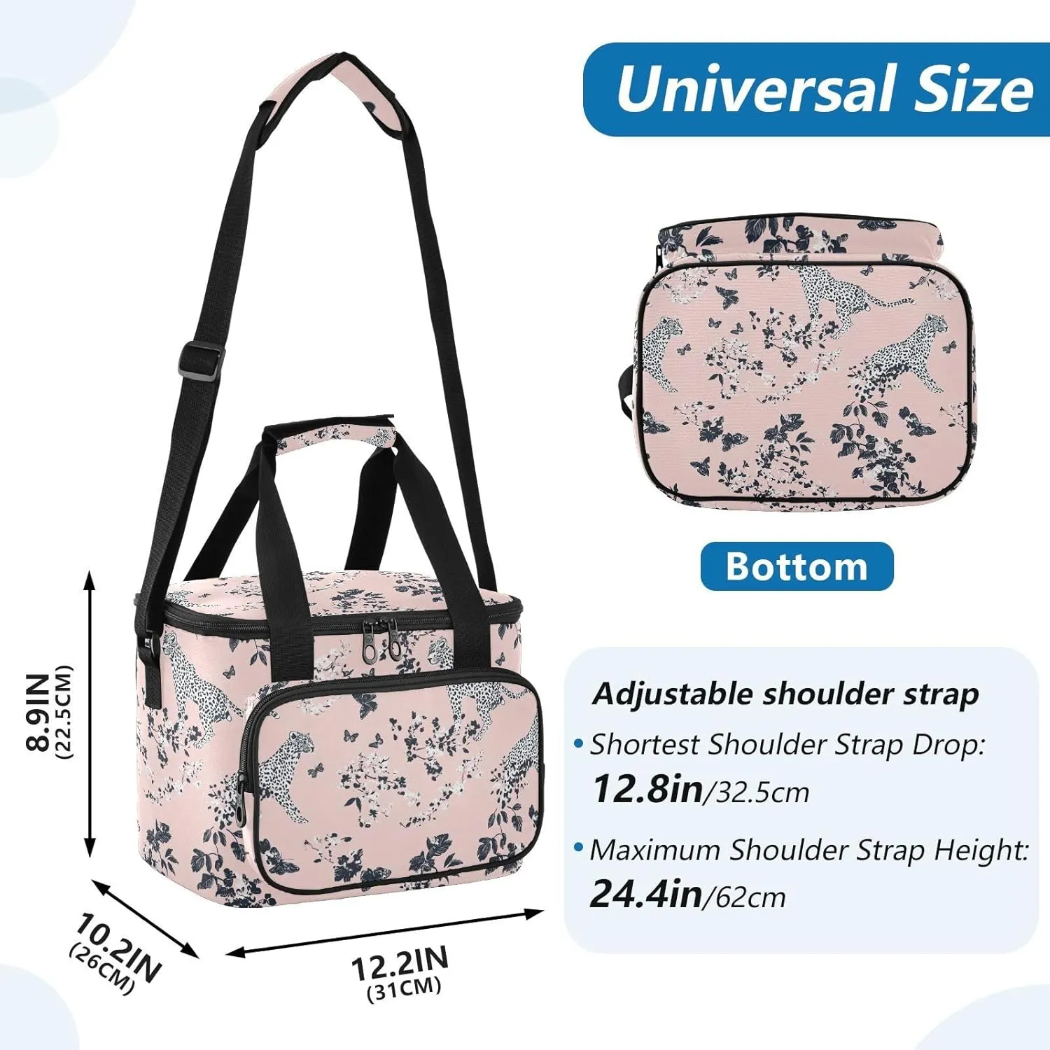 KLL Chic Leopard Pink Large Capacity Lunch Bag Crossbody Lunch Cooler Bag for Teen