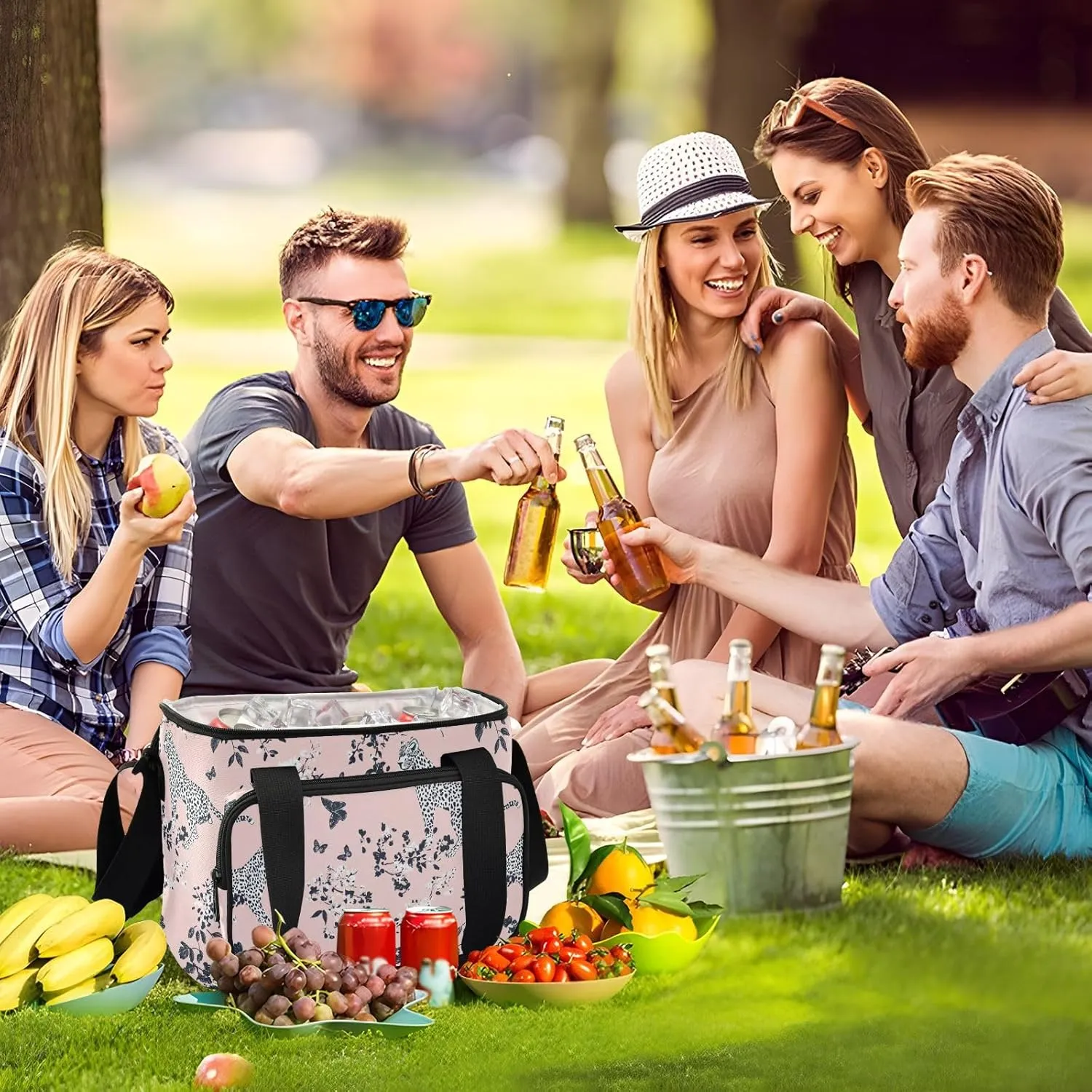 KLL Chic Leopard Pink Large Capacity Lunch Bag Crossbody Lunch Cooler Bag for Teen