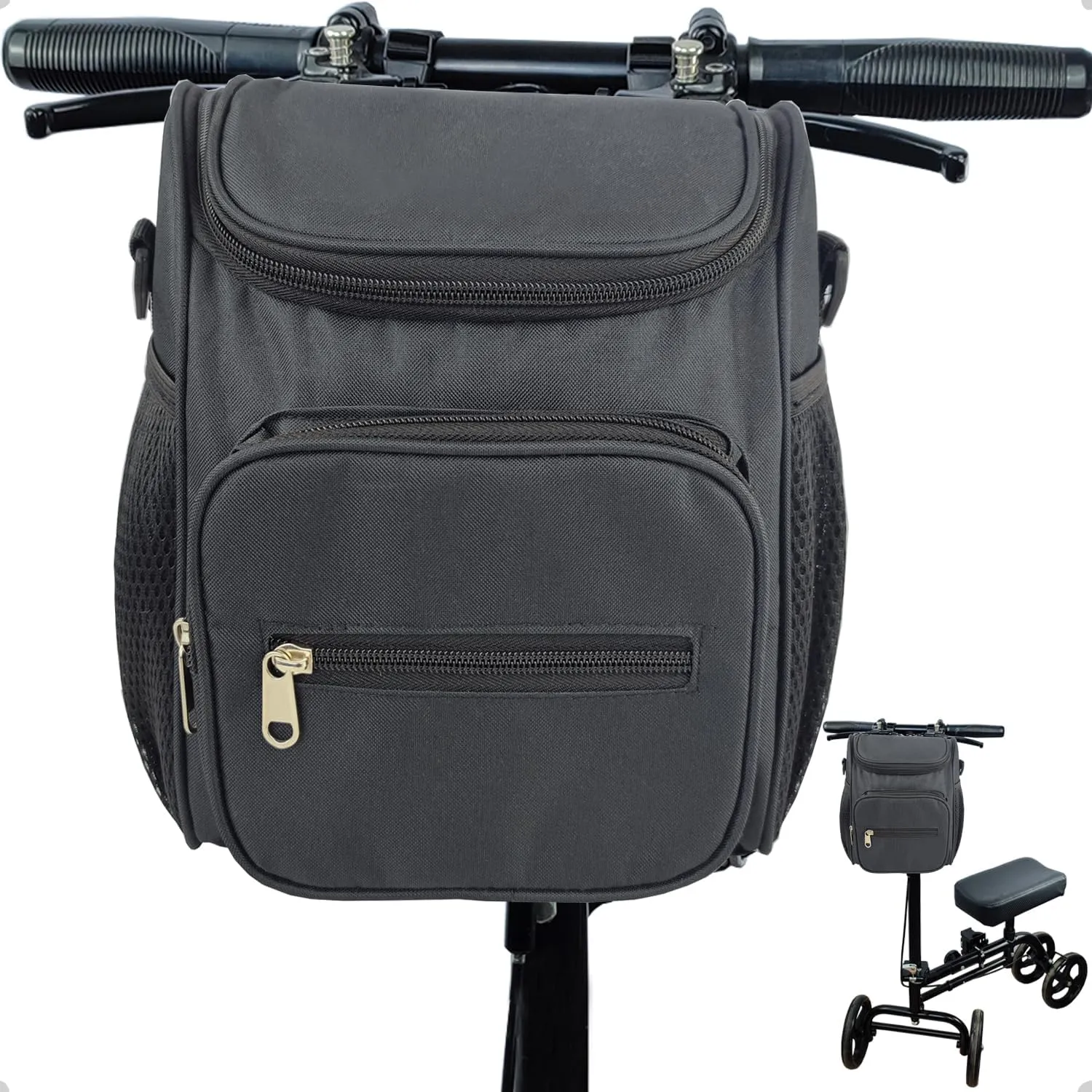 Knee Scooter Walker Handlebar Bag - Multiple Uses for Knee Walker, Bike, Scooter, Wheelchair - Black