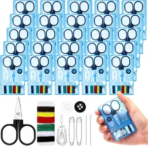 Knitgrip 25 Boxes Mini Travel Sewing Kit Quick Fix Sewing Kits Bulk Basic Portable Pre Threaded Needle Emergency Repair Tool for Beginner Traveler Home Hotel (Blue)