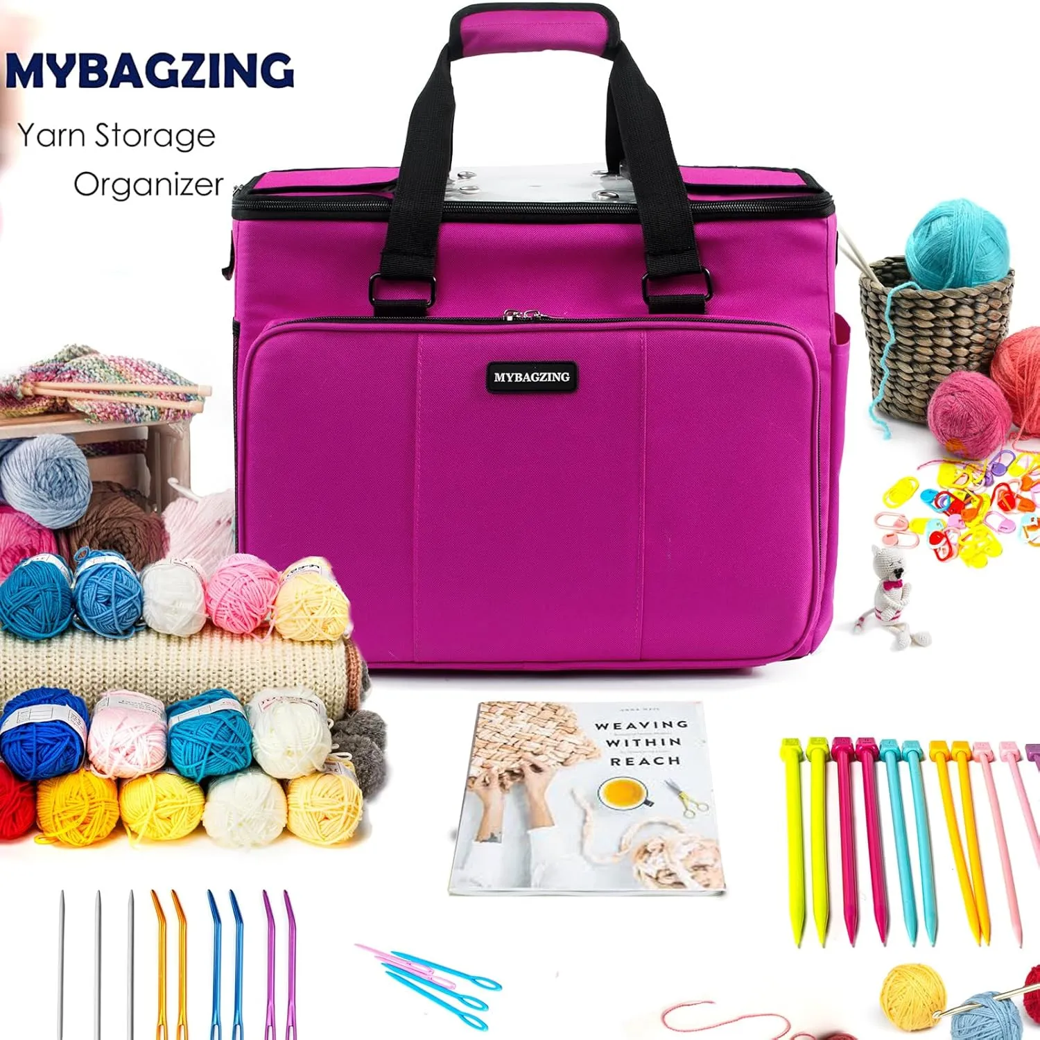 Knitting Bag, Large Crochet Bag, Crochet Tote Bag, Yarn Bags for Crocheting, Yarn Storage Organizer for Knitting & Crochet Supplies