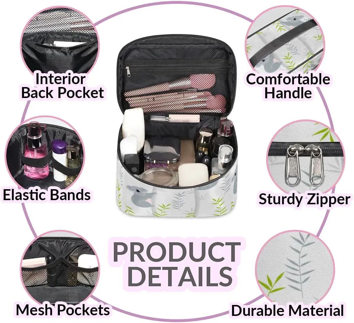 Koalas Paint Makeup Bag Small Cosmetic Bag for Women Travel Makeup Case Organizer Portable Zipper Make Up Brush Bag Cute Toiletry Bag Storage Bags with Handle