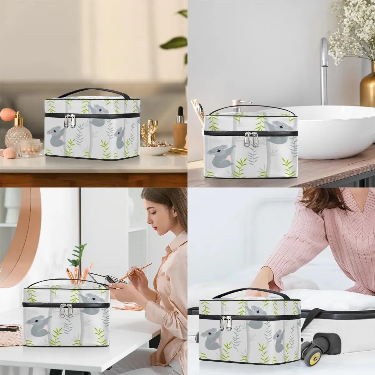 Koalas Paint Makeup Bag Small Cosmetic Bag for Women Travel Makeup Case Organizer Portable Zipper Make Up Brush Bag Cute Toiletry Bag Storage Bags with Handle