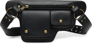 KPYWZER Leather Thigh Drop Leg Bag Retro Fanny Pack Utility Hip Belt Waist Bags Travel Outdoors Waist Pack Black