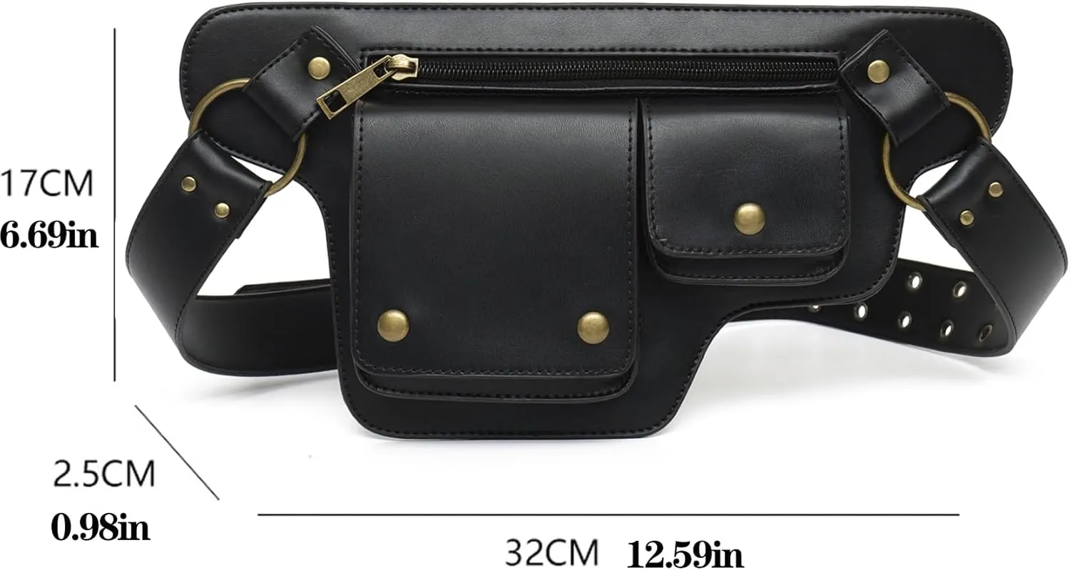 KPYWZER Leather Thigh Drop Leg Bag Retro Fanny Pack Utility Hip Belt Waist Bags Travel Outdoors Waist Pack Black