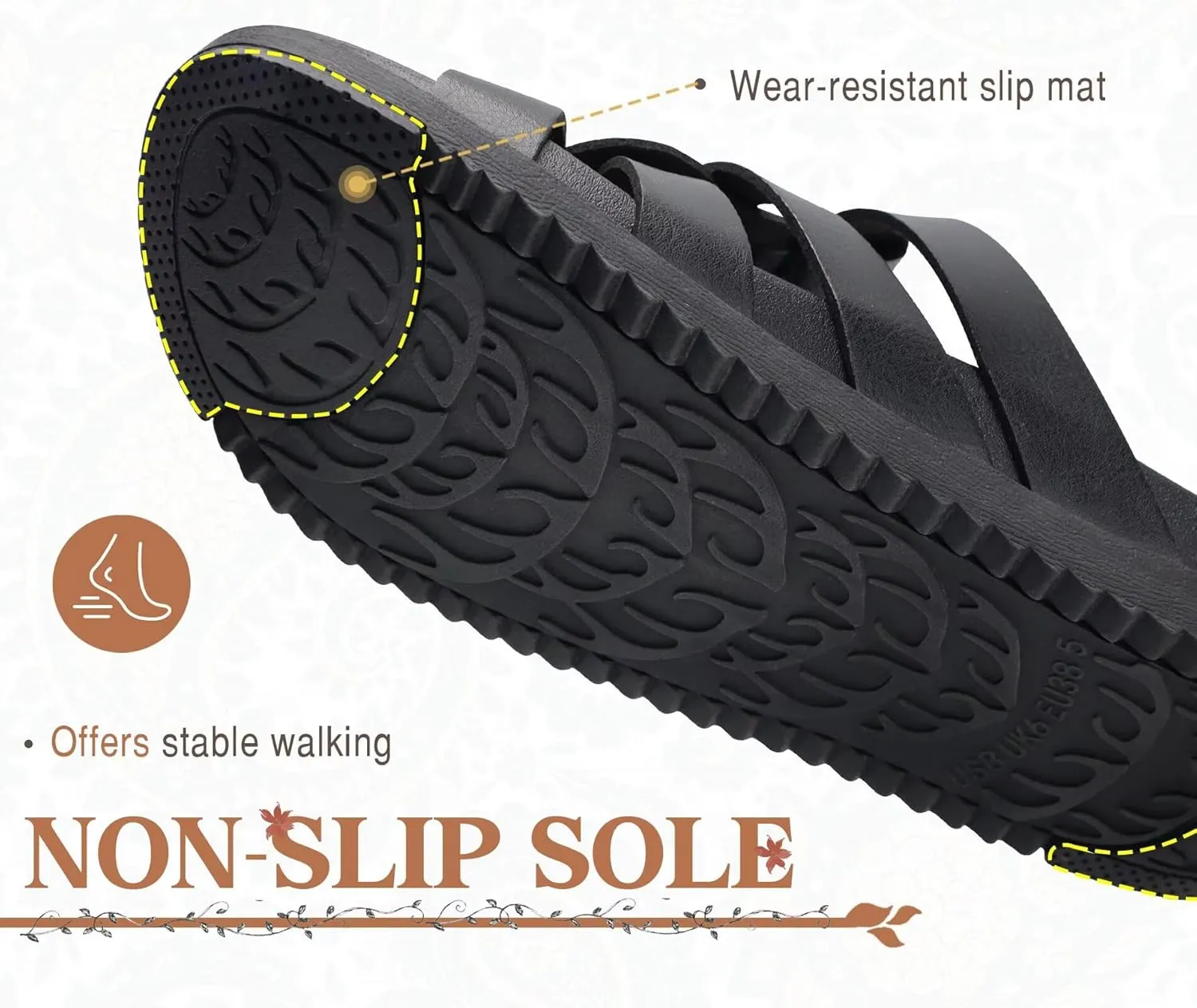 KuaiLu Gladiator Sandals for Women with Comfortable Arch Support Summer Beach Walking Fisherman Slides Boho Outfits Slip on Cushion Shoes Indoor Outdoor