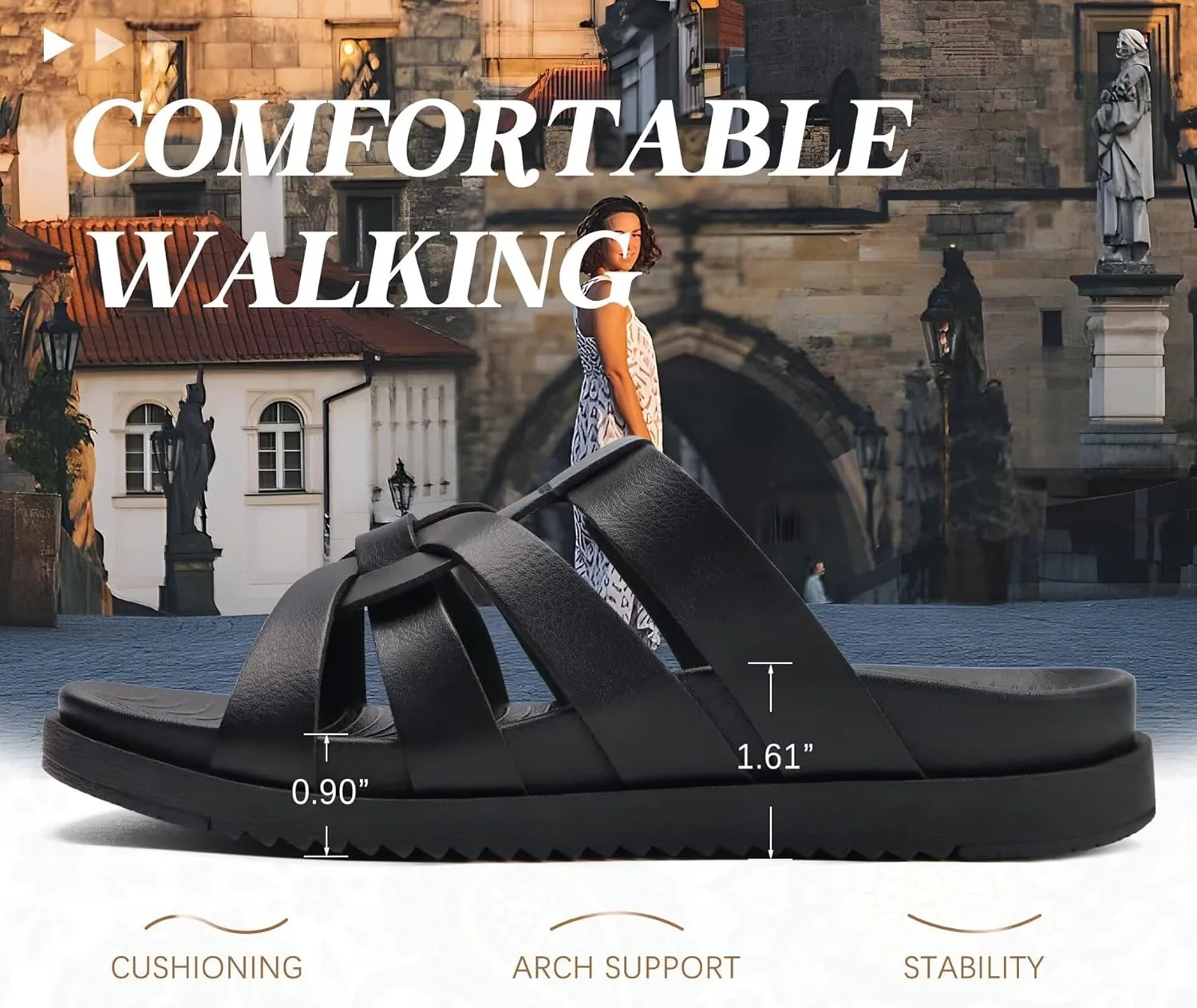 KuaiLu Gladiator Sandals for Women with Comfortable Arch Support Summer Beach Walking Fisherman Slides Boho Outfits Slip on Cushion Shoes Indoor Outdoor