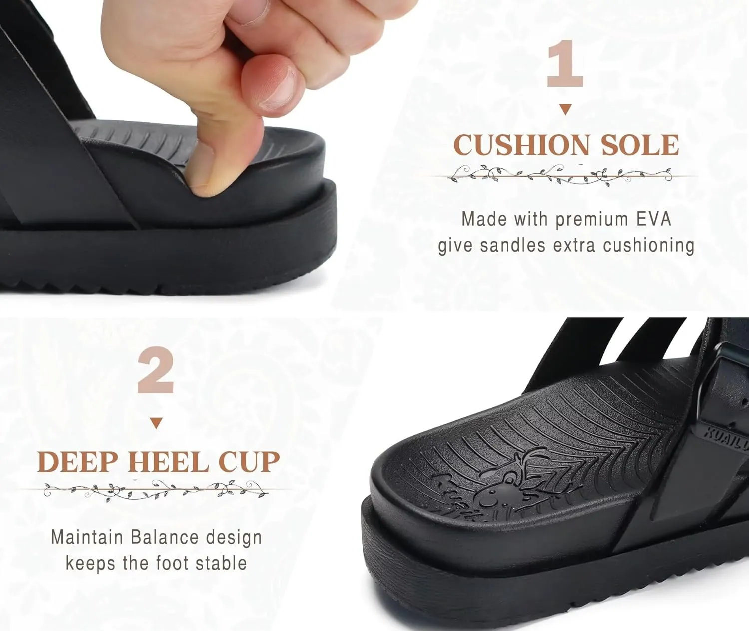 KuaiLu Gladiator Sandals for Women with Comfortable Arch Support Summer Beach Walking Fisherman Slides Boho Outfits Slip on Cushion Shoes Indoor Outdoor
