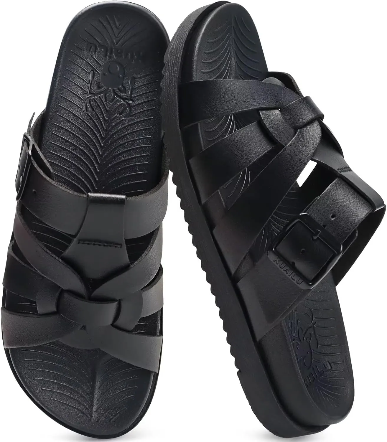 KuaiLu Gladiator Sandals for Women with Comfortable Arch Support Summer Beach Walking Fisherman Slides Boho Outfits Slip on Cushion Shoes Indoor Outdoor