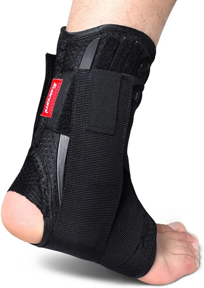 Kuangmi Ankle Brace Lace Up with Side Stabilizers and Cross Auxiliary Fixing Belt Strength Protection 1 Piece (S)