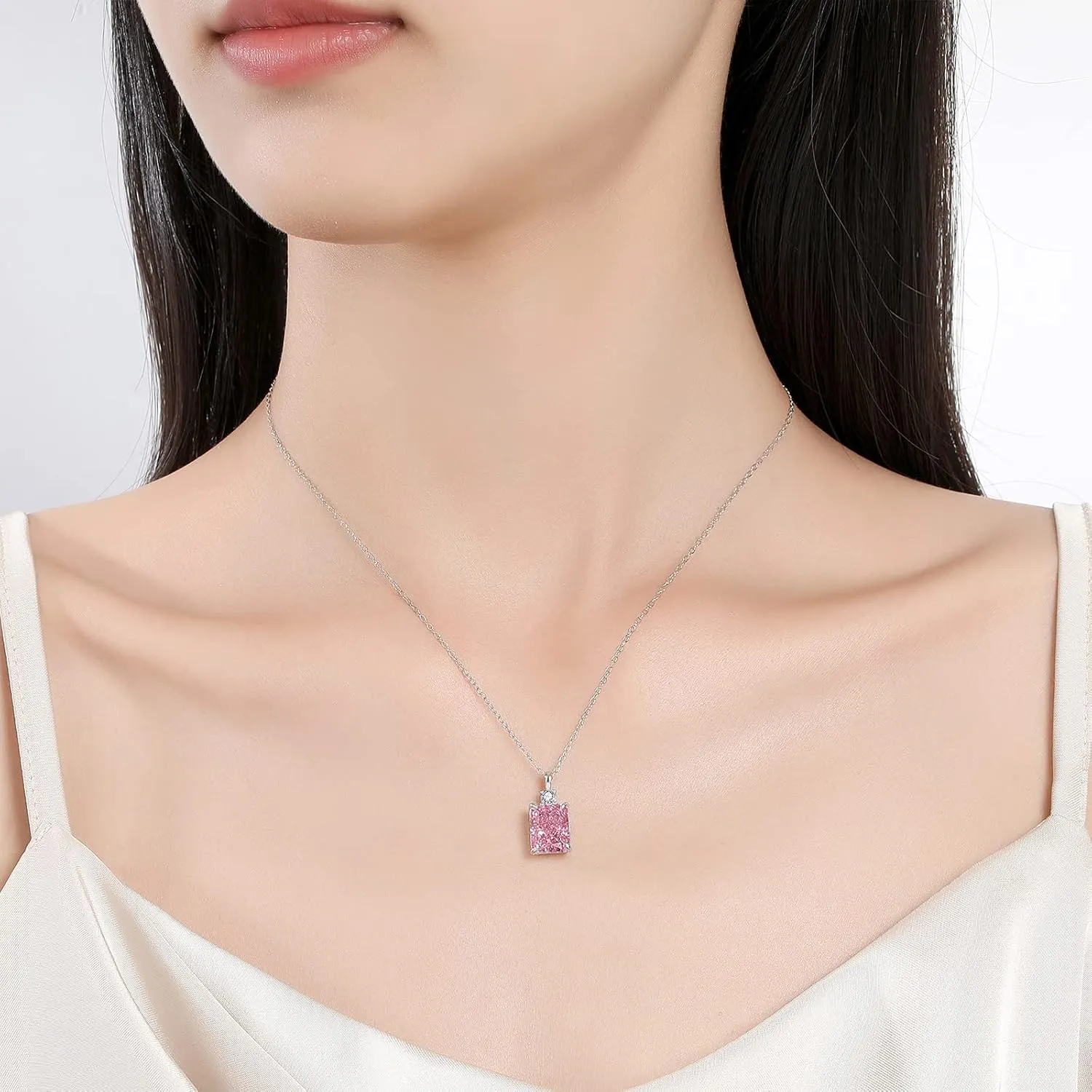 Lab Simulated Diamond Necklace for Women 925 Sterling Silver Radiant Cut 3.5Ct Pendant 18K White Gold Plated Jewelry Gifts