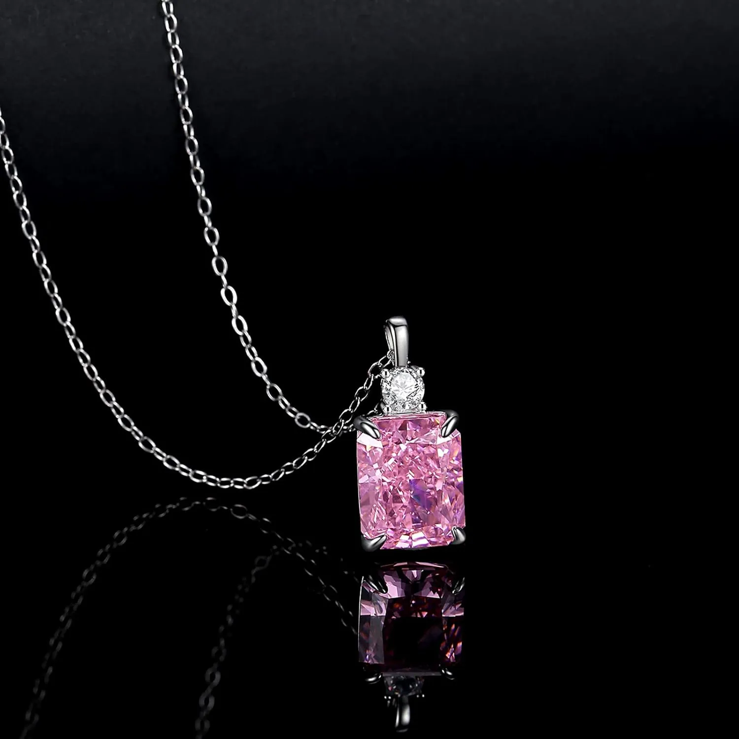 Lab Simulated Diamond Necklace for Women 925 Sterling Silver Radiant Cut 3.5Ct Pendant 18K White Gold Plated Jewelry Gifts