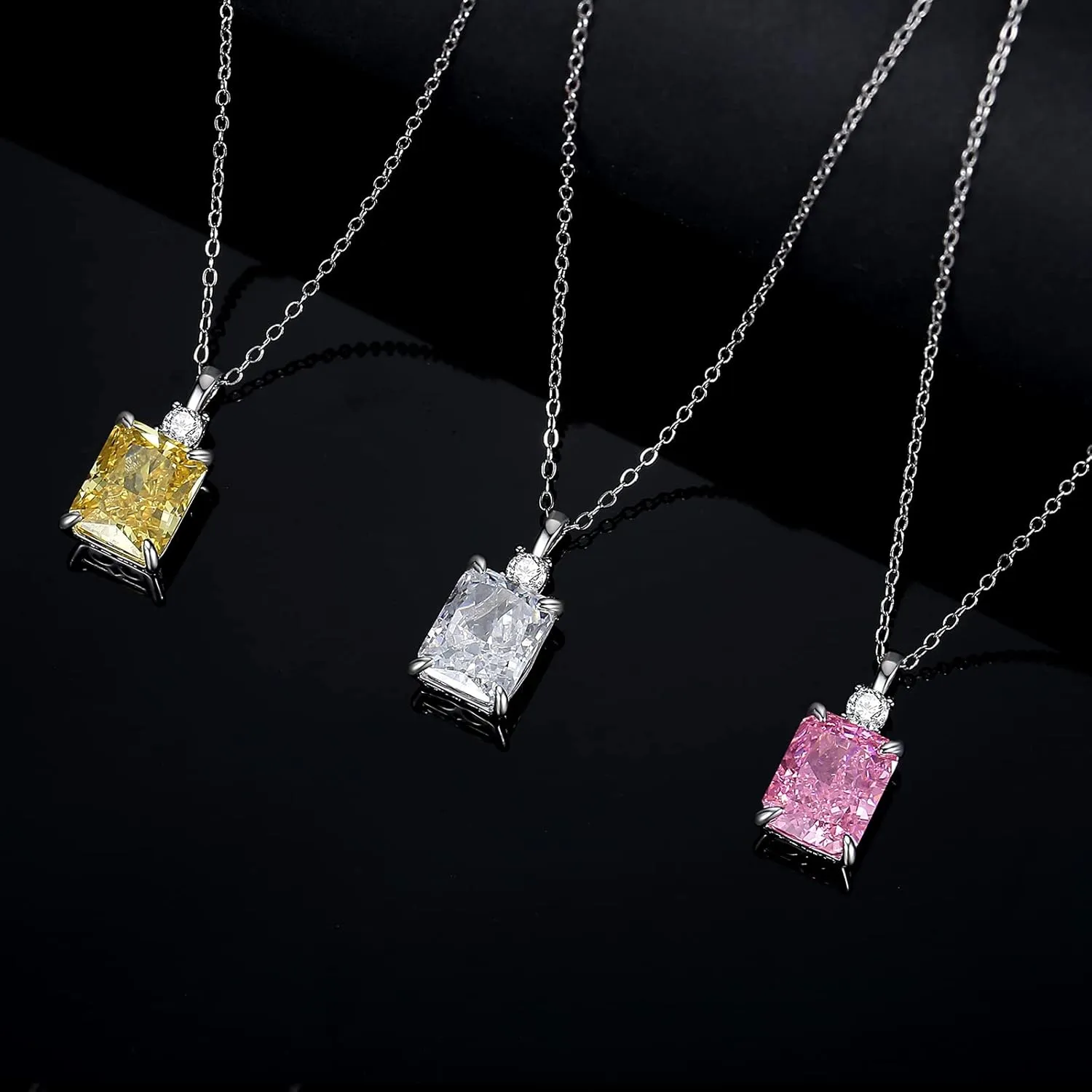 Lab Simulated Diamond Necklace for Women 925 Sterling Silver Radiant Cut 3.5Ct Pendant 18K White Gold Plated Jewelry Gifts