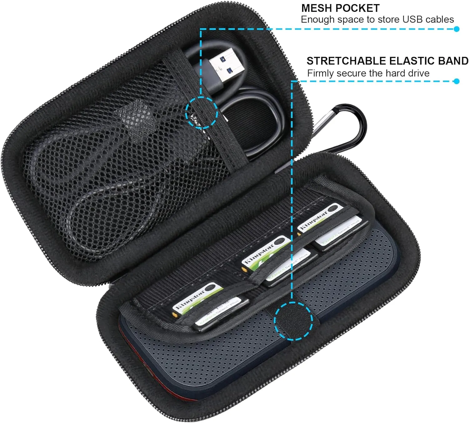 Lacdo Hard Carrying Case for SanDisk Extreme Pro/SanDisk Extreme Portable External SSD 500GB 1TB 2TB 4TB 8TB USB-C Solid State Drive EVA Shockproof Protective Storage Travel Bag, Black Black