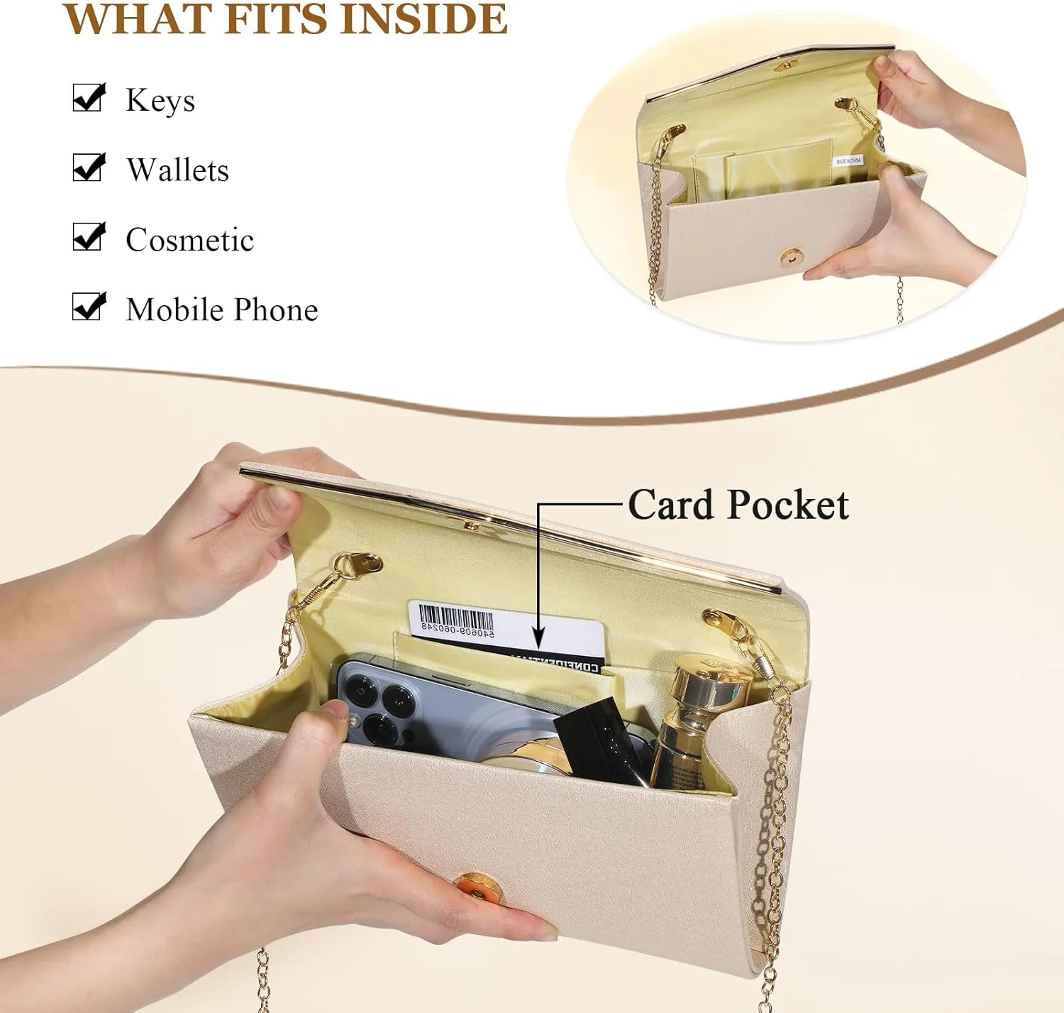 Ladies Evening Clutch Bag Envelope Handbag Prom Bridal Wedding Party Purse with Detachable Chain