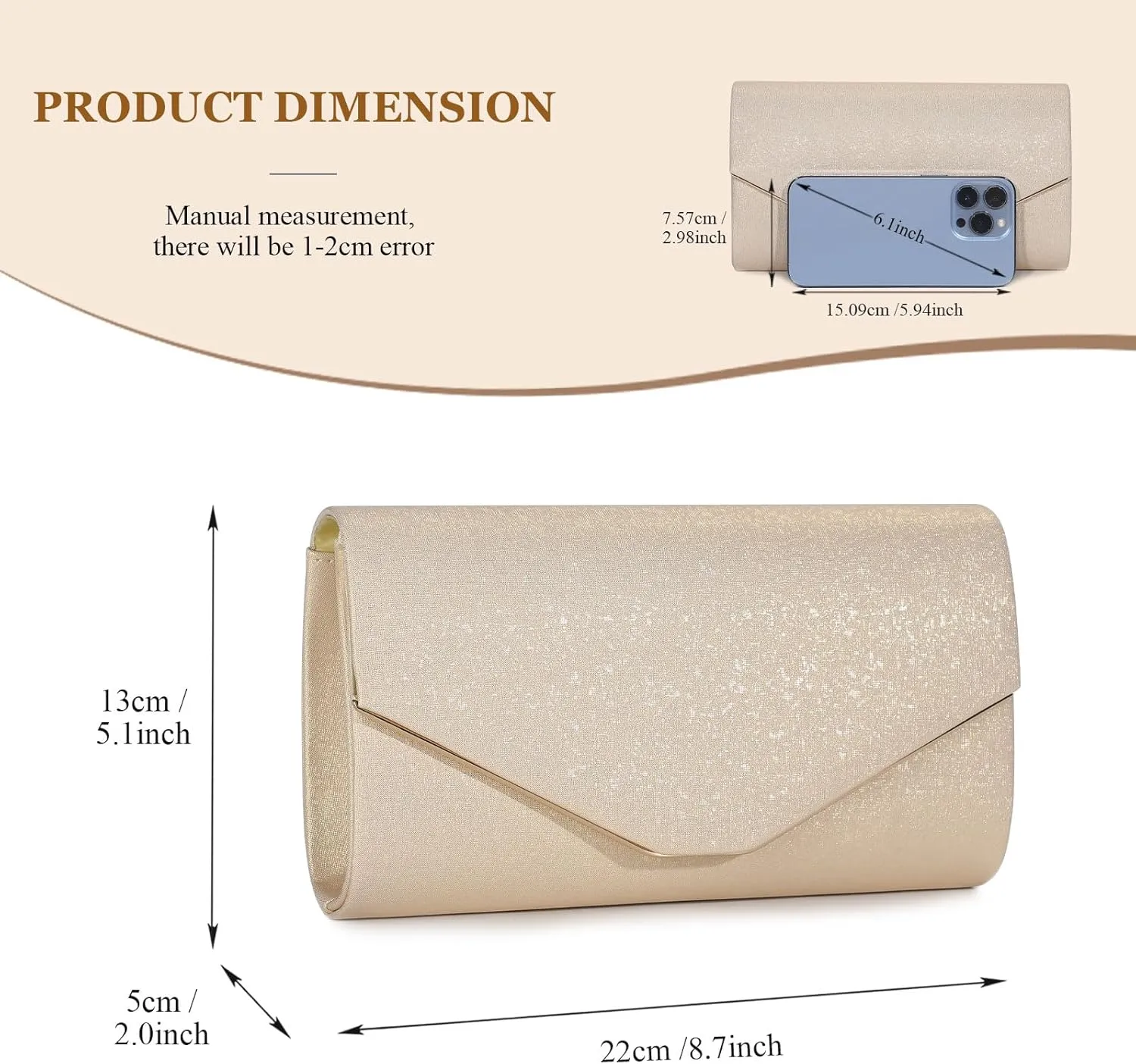 Ladies Evening Clutch Bag Envelope Handbag Prom Bridal Wedding Party Purse with Detachable Chain