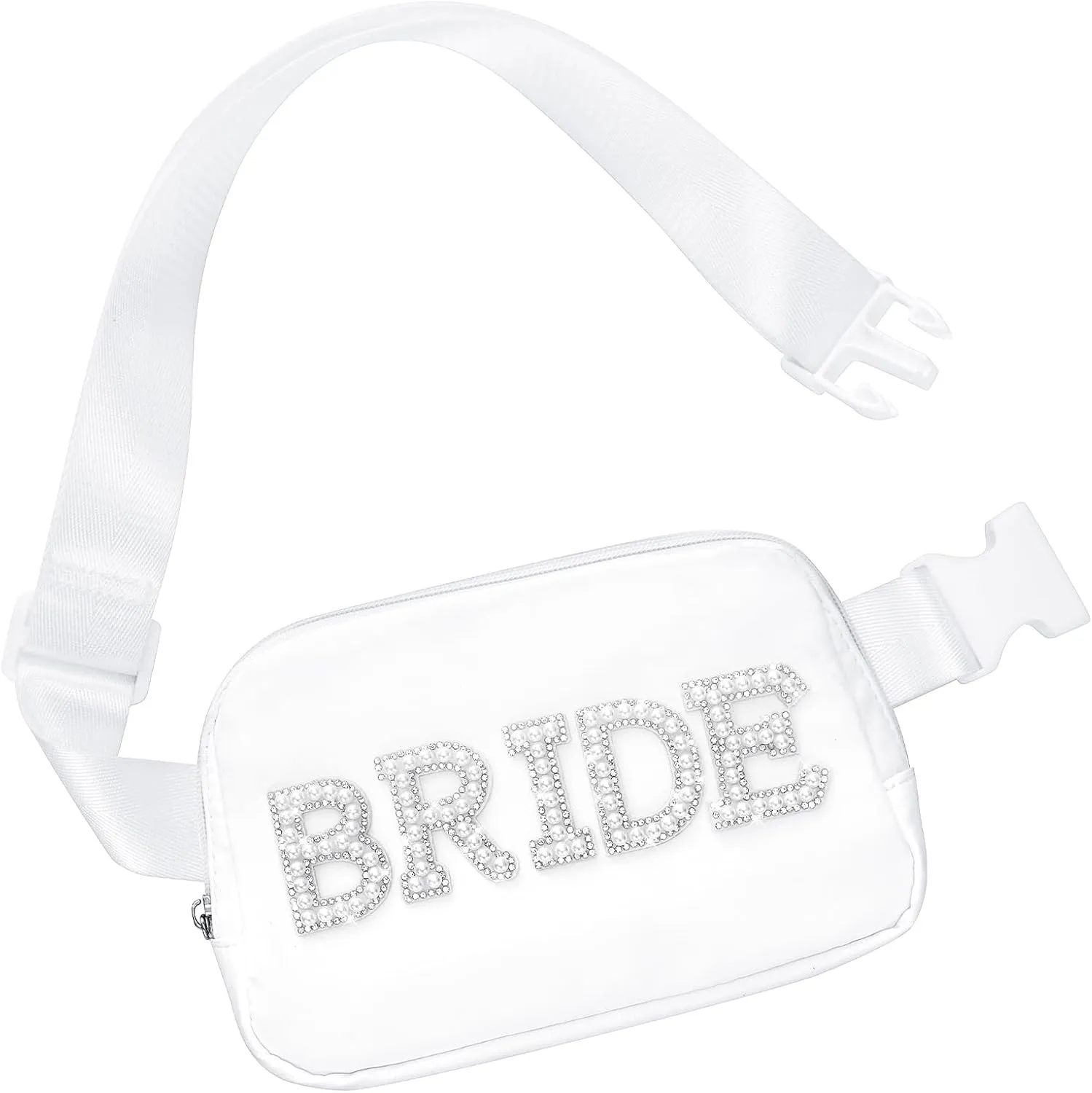 Lamyba Bride Gifts, Bachelorette Gifts for Bride Fanny Pack, Bride to be Gifts for Wedding Day Bachelorette Party Engagement Honeymoon, Pearl Bride Belt Bag White