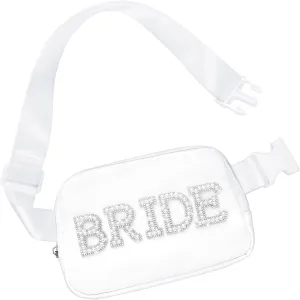 Lamyba Bride Gifts, Bachelorette Gifts for Bride Fanny Pack, Bride to be Gifts for Wedding Day Bachelorette Party Engagement Honeymoon, Pearl Bride Belt Bag White
