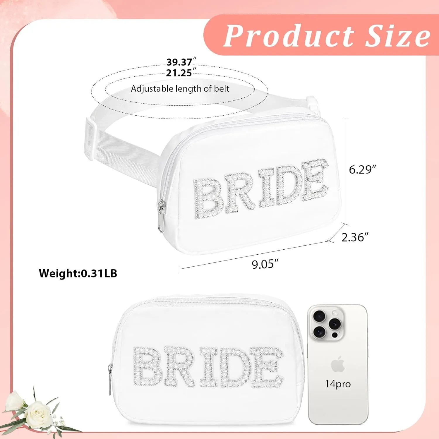 Lamyba Bride Gifts, Bachelorette Gifts for Bride Fanny Pack, Bride to be Gifts for Wedding Day Bachelorette Party Engagement Honeymoon, Pearl Bride Belt Bag White