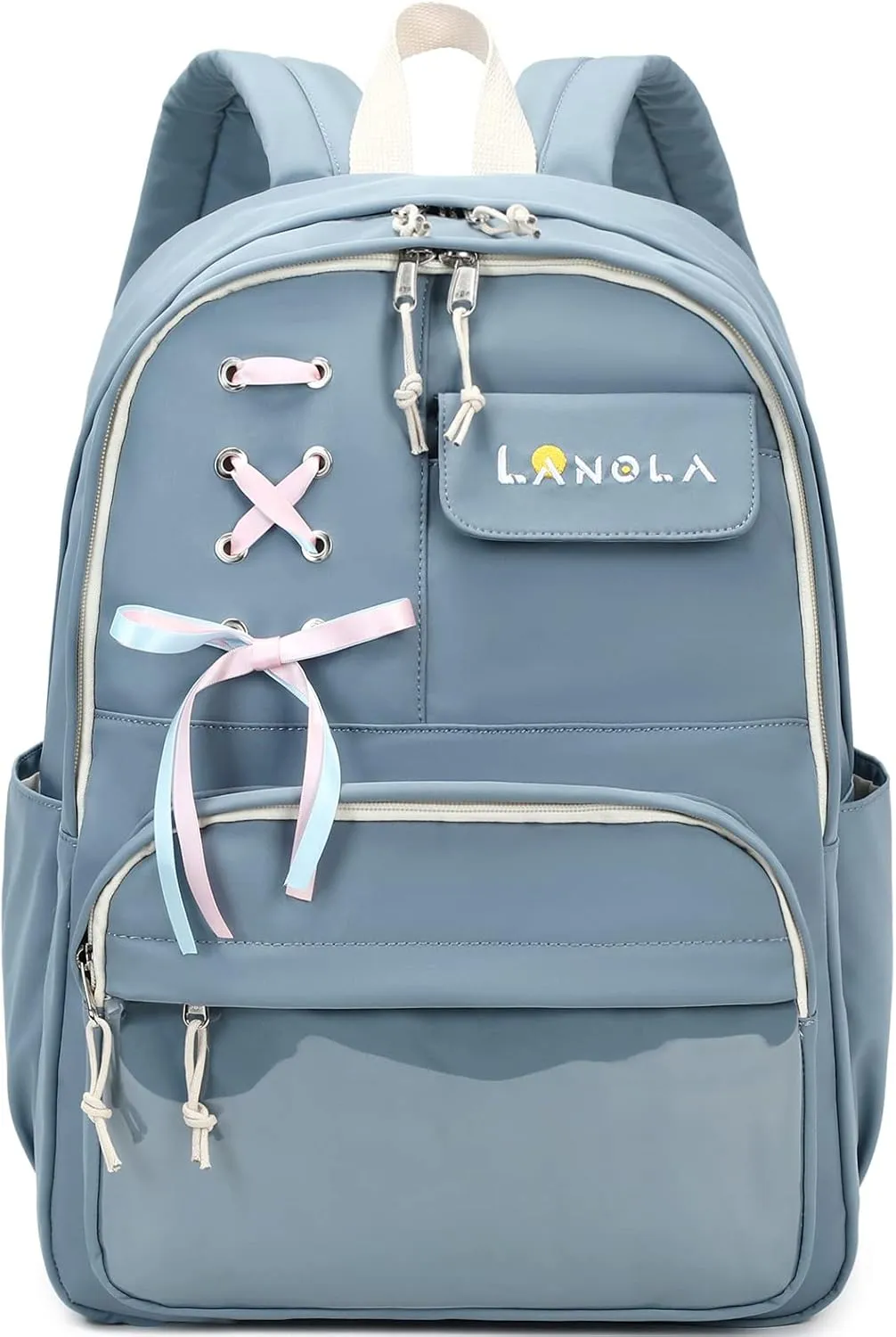 Lanola Teen Girl School Backpack Casual Daypack Bookbag Elementary College Travel Backpack with Cute Ribbon for Girls