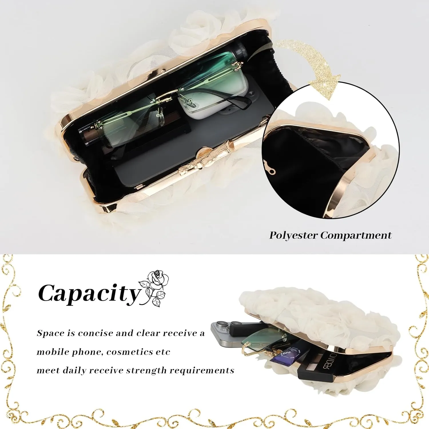 Lanpet Women Clutches Purse Lace Formal Flower Evening Handbag Chain Strap Shoulder Bag