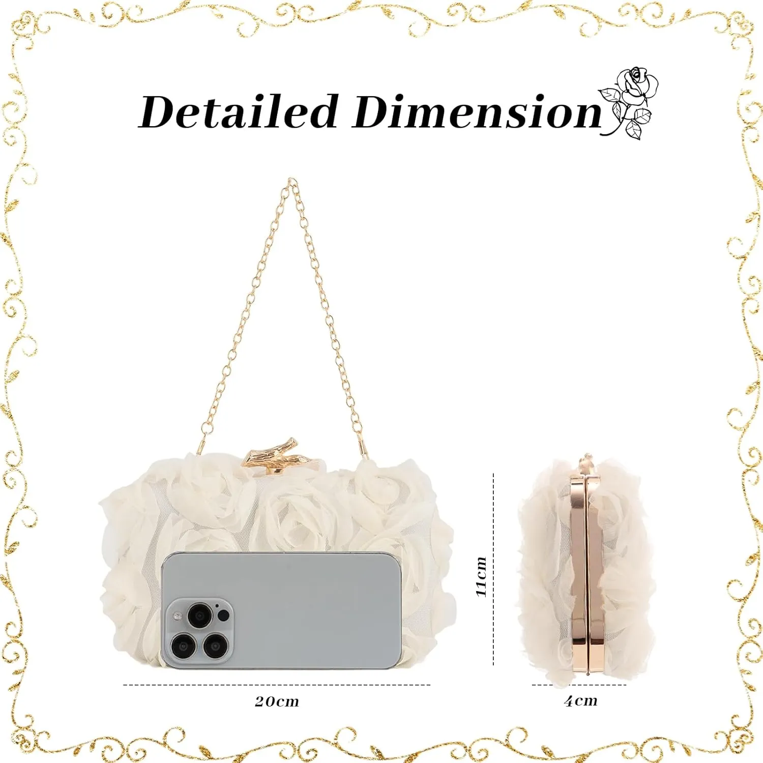 Lanpet Women Clutches Purse Lace Formal Flower Evening Handbag Chain Strap Shoulder Bag