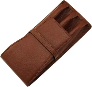 Lanxivi 3 Divided Slots Fountain Pen Case Genuine Coffee Leather Organizer Carrying Holder