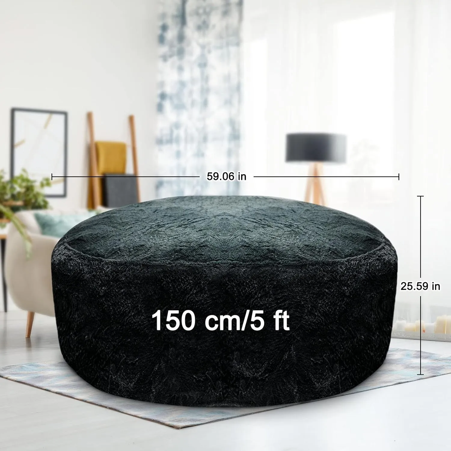 LapEasy Giant Bean Bag Chair Cover, Oversized Round Soft Fluffy PV Velvet Washable Lazy Sofa Bed Cover for Adults, Dark Grey