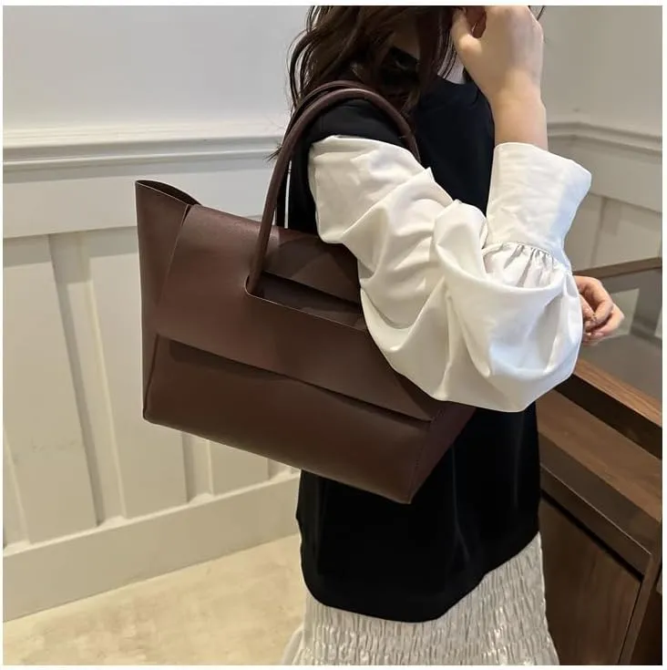 Large Capacity Burgundy PU Leather Tote Bag, Fashion Shoulder Handbag for Women, Minimalist Design