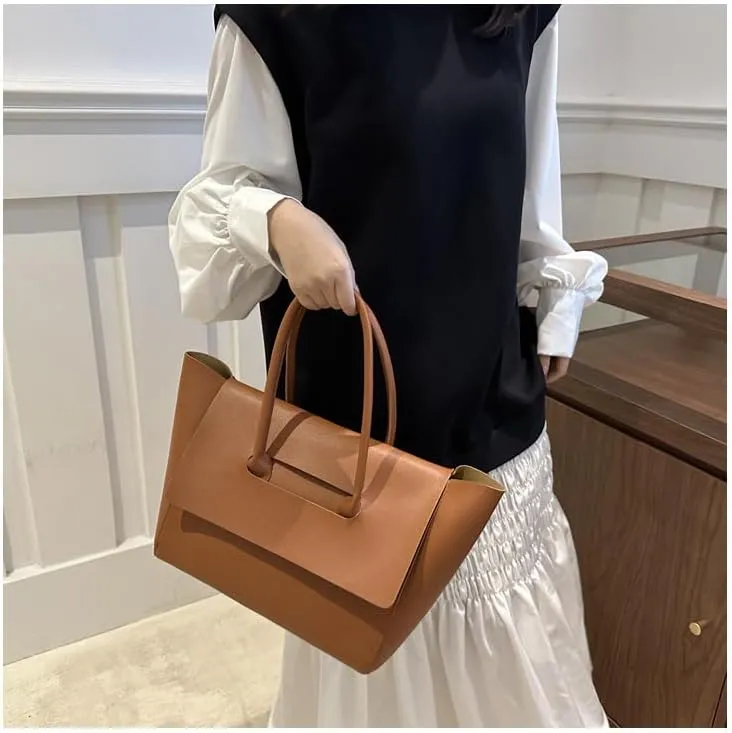 Large Capacity Burgundy PU Leather Tote Bag, Fashion Shoulder Handbag for Women, Minimalist Design