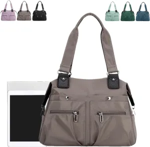 Large Capacity Nylon Shoulder Bag, Multi-Pocket Lightweight Nylon Satchel with Zip, Handbag, Work Bag, Briefcase