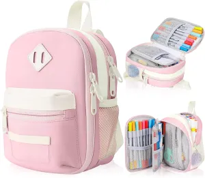 Large Capacity Pencil Case, Mini Backpack Pencil Case, Storage High Capacity Bag Pouch Holder Marker Pen Organizer, for Student, Teen Girls, Adults (Apricot Pink)