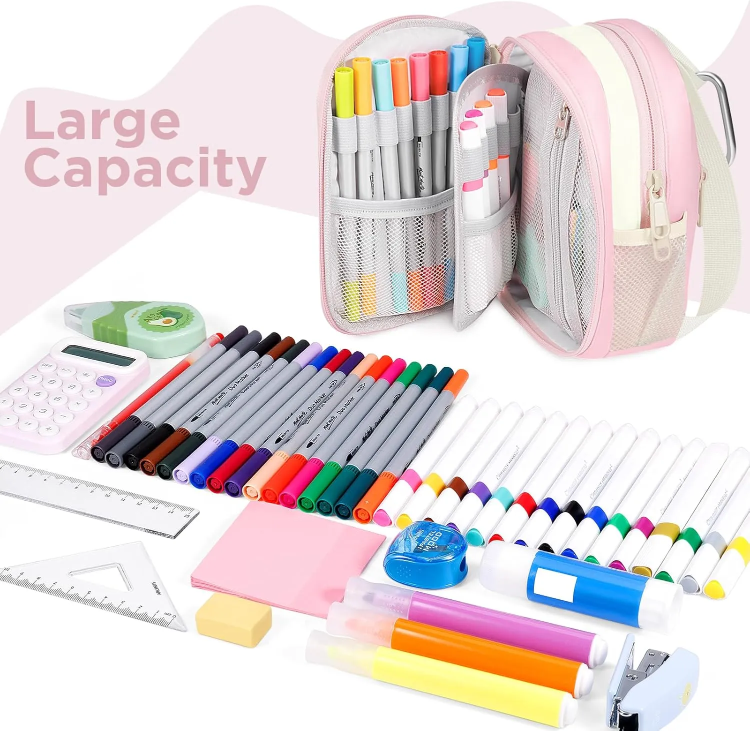Large Capacity Pencil Case, Mini Backpack Pencil Case, Storage High Capacity Bag Pouch Holder Marker Pen Organizer, for Student, Teen Girls, Adults (Apricot Pink)