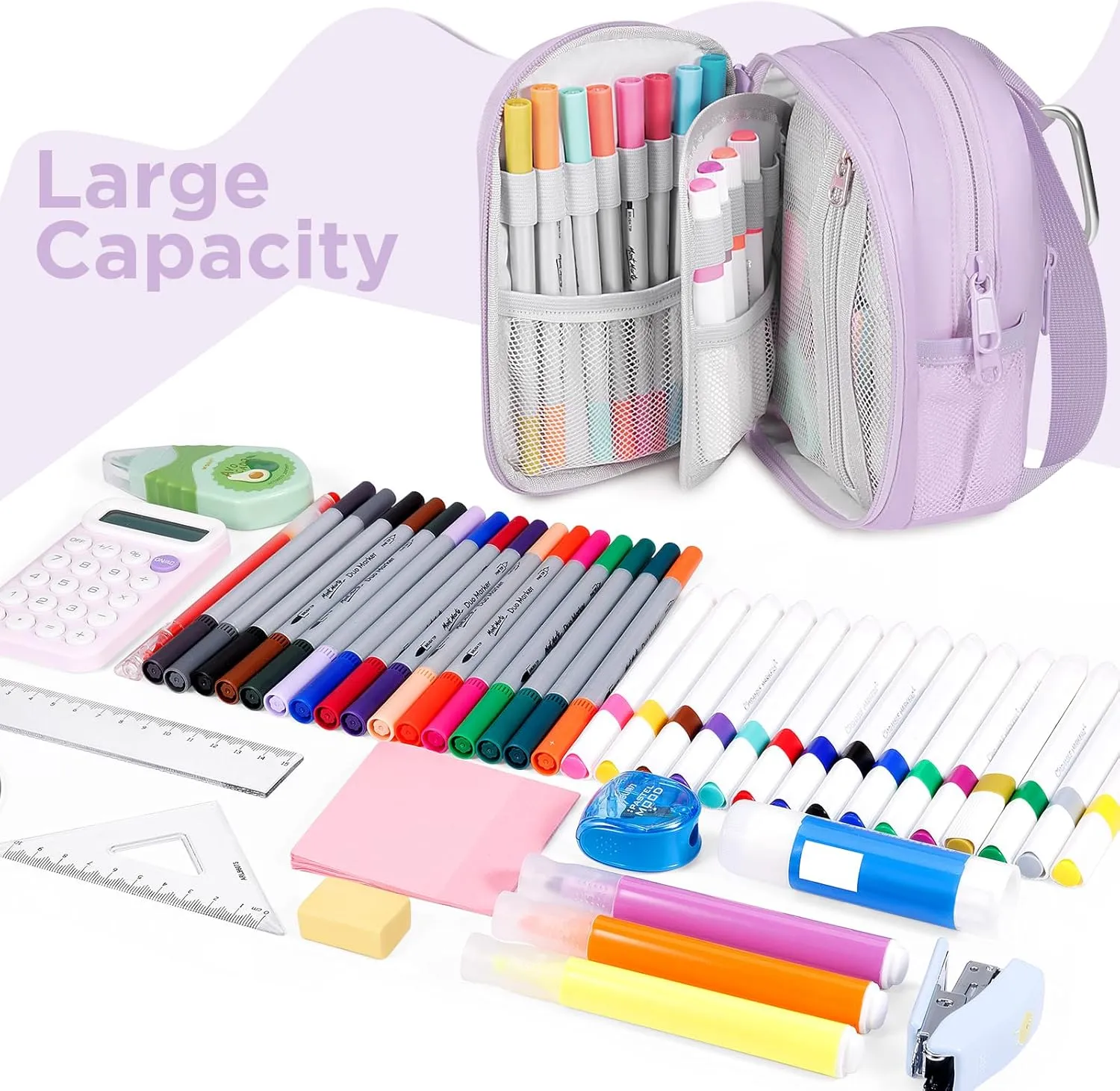 Large Capacity Pencil Case, Mini Backpack Pencil Case, Storage High Capacity Bag Pouch Holder Marker Pen Organizer, for Student, Teen Girls, Adults (Purple)