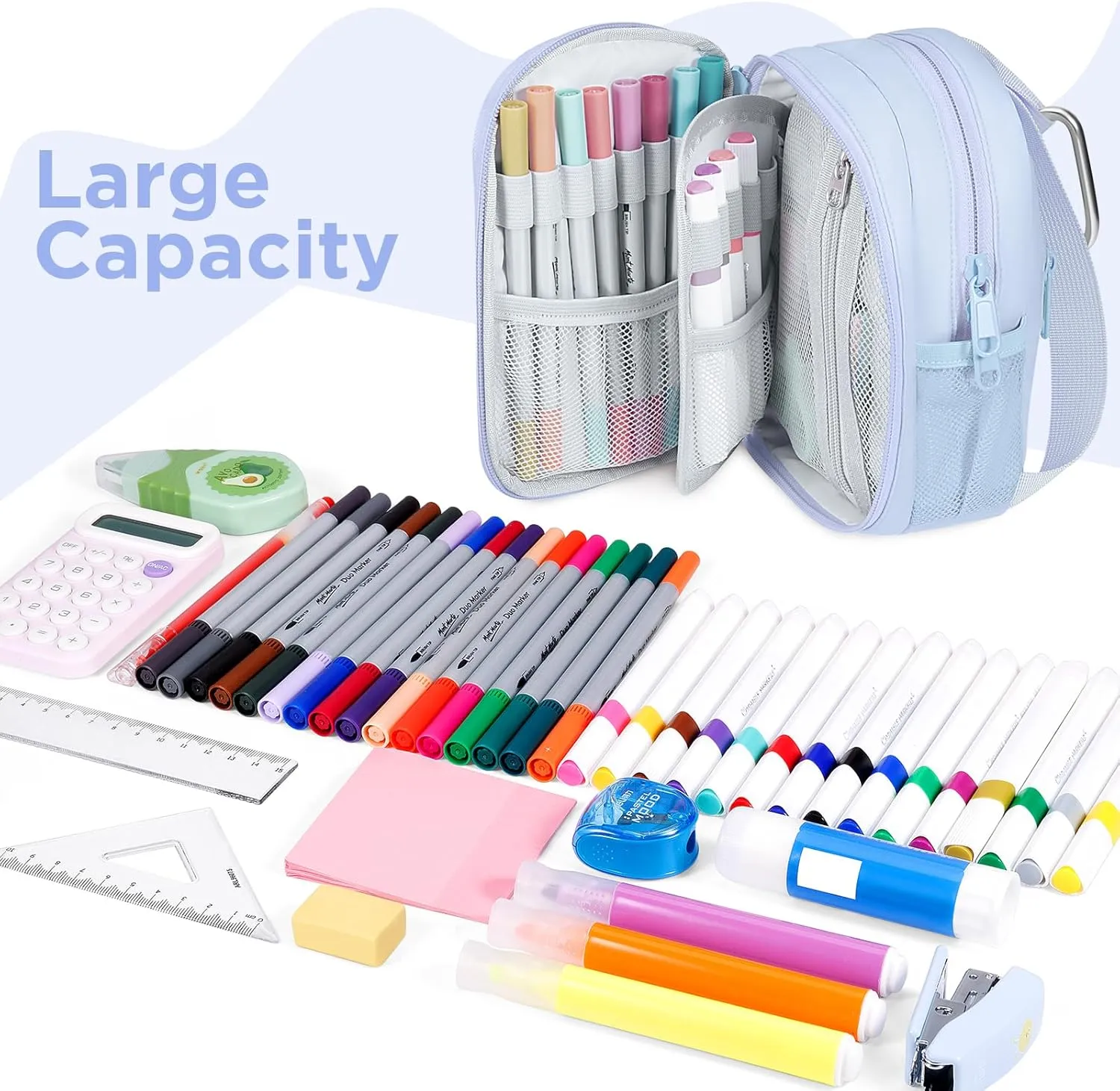 Large Capacity Pencil Case, Mini Backpack Pencil Case, Storage High Capacity Bag Pouch Holder Marker Pen Organizer, for Student, Teen Girls, Adults (Sky Blue)