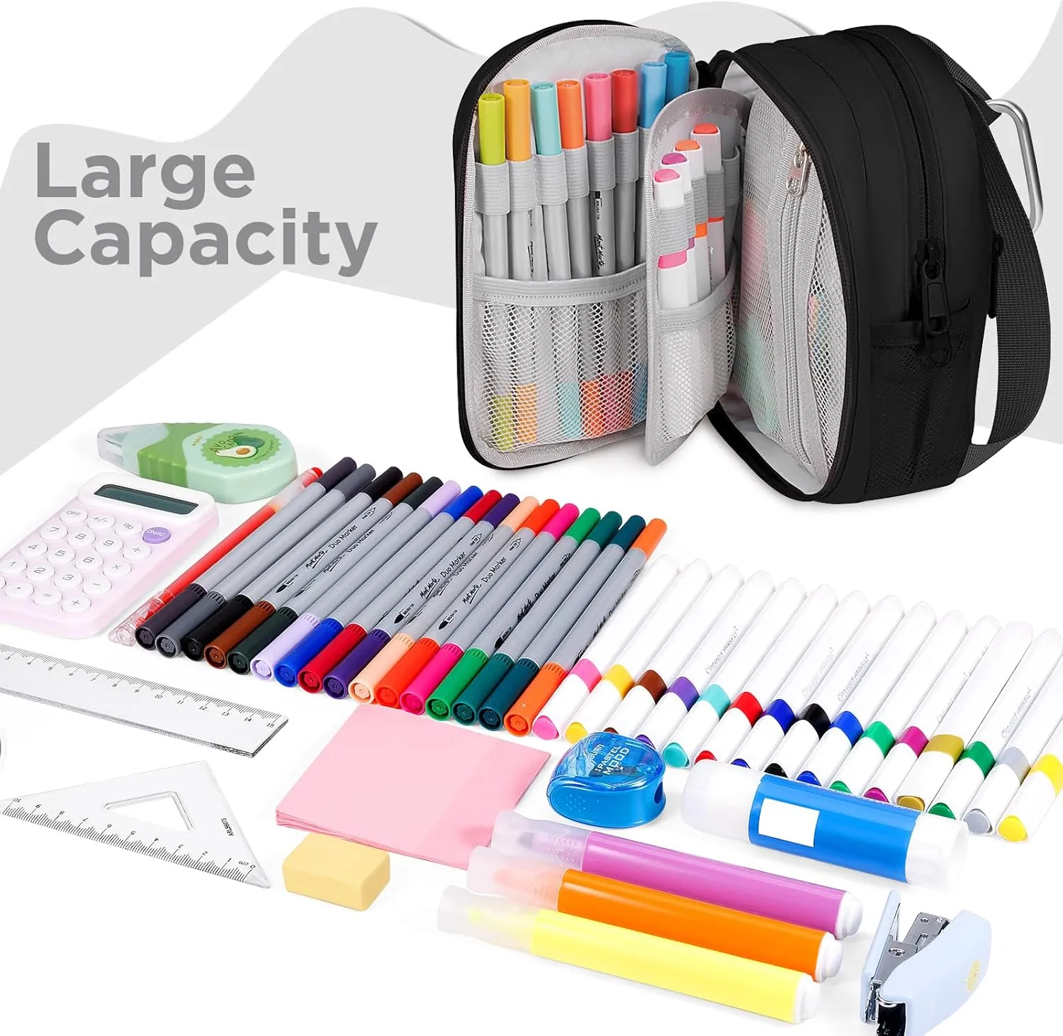 Large Capacity Pencil Case, Mini Backpack Pencil Case, Storage High Capacity Bag Pouch Holder Marker Pen Organizer, for Student, Teen Girls, Adults(Black)