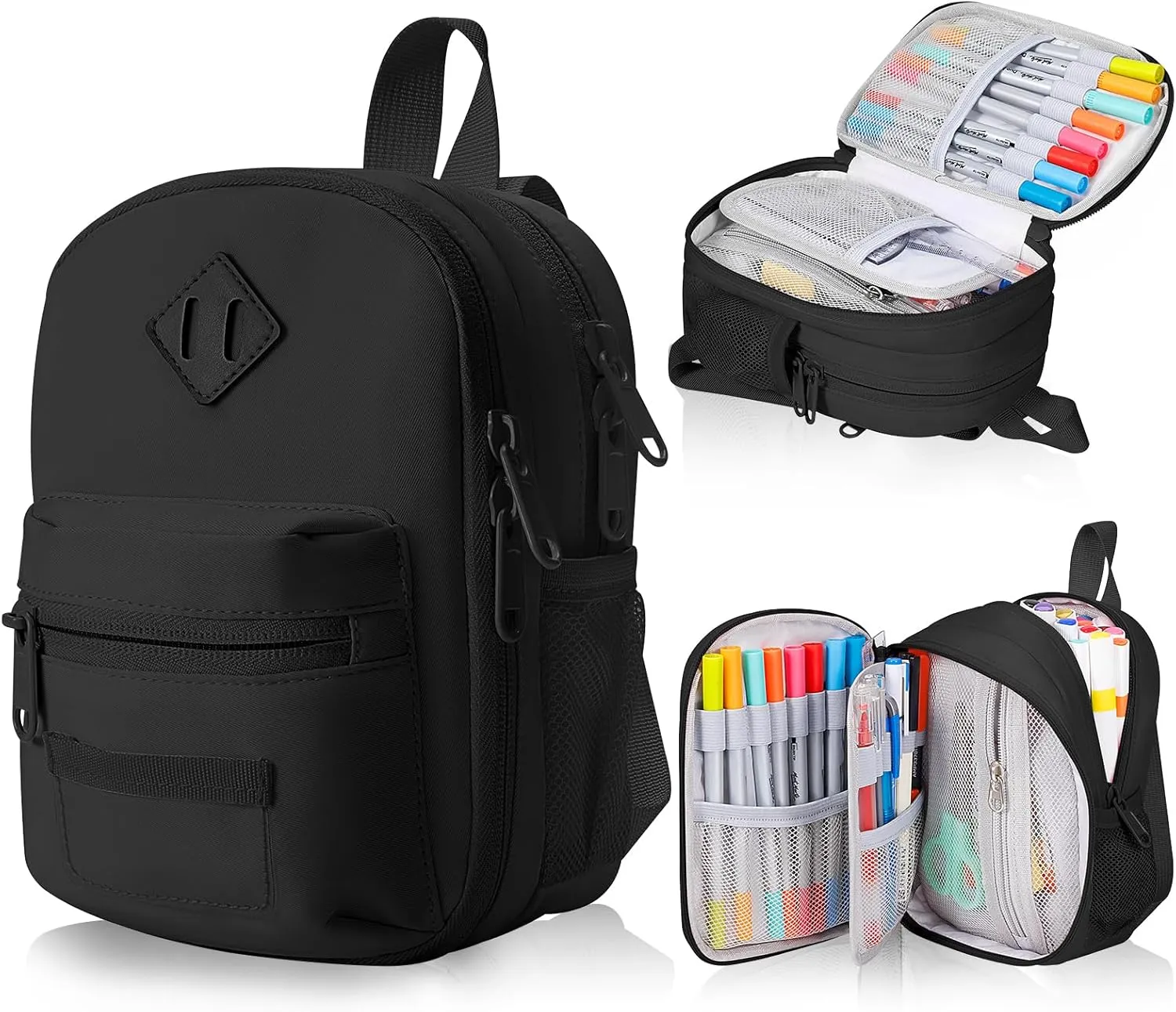Large Capacity Pencil Case, Mini Backpack Pencil Case, Storage High Capacity Bag Pouch Holder Marker Pen Organizer, for Student, Teen Girls, Adults(Black)