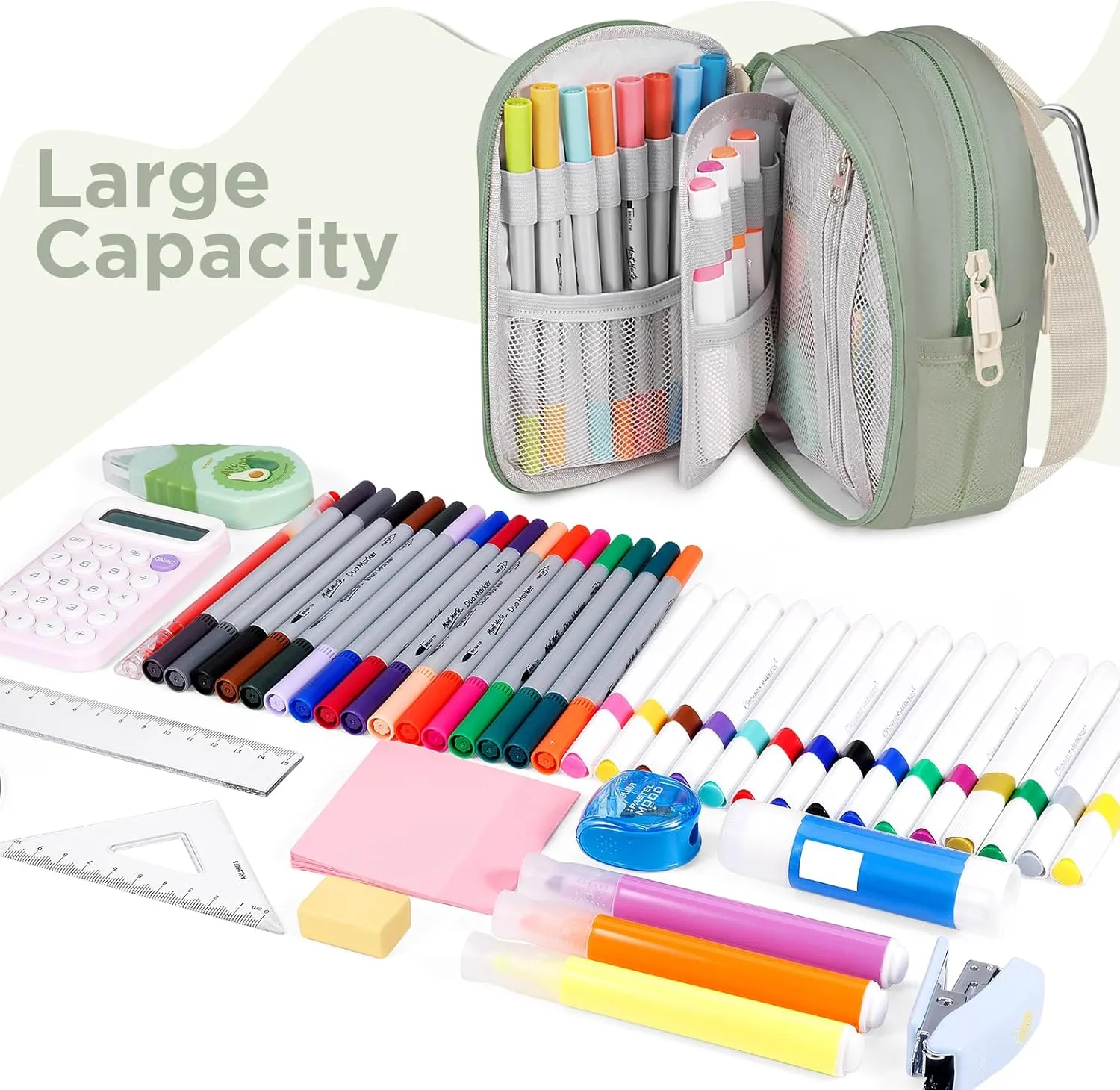 Large Capacity Pencil Case, Mini Backpack Pencil Case, Storage High Capacity Bag Pouch Holder Marker Pen Organizer, for Student, Teen Girls, Adults(Green)