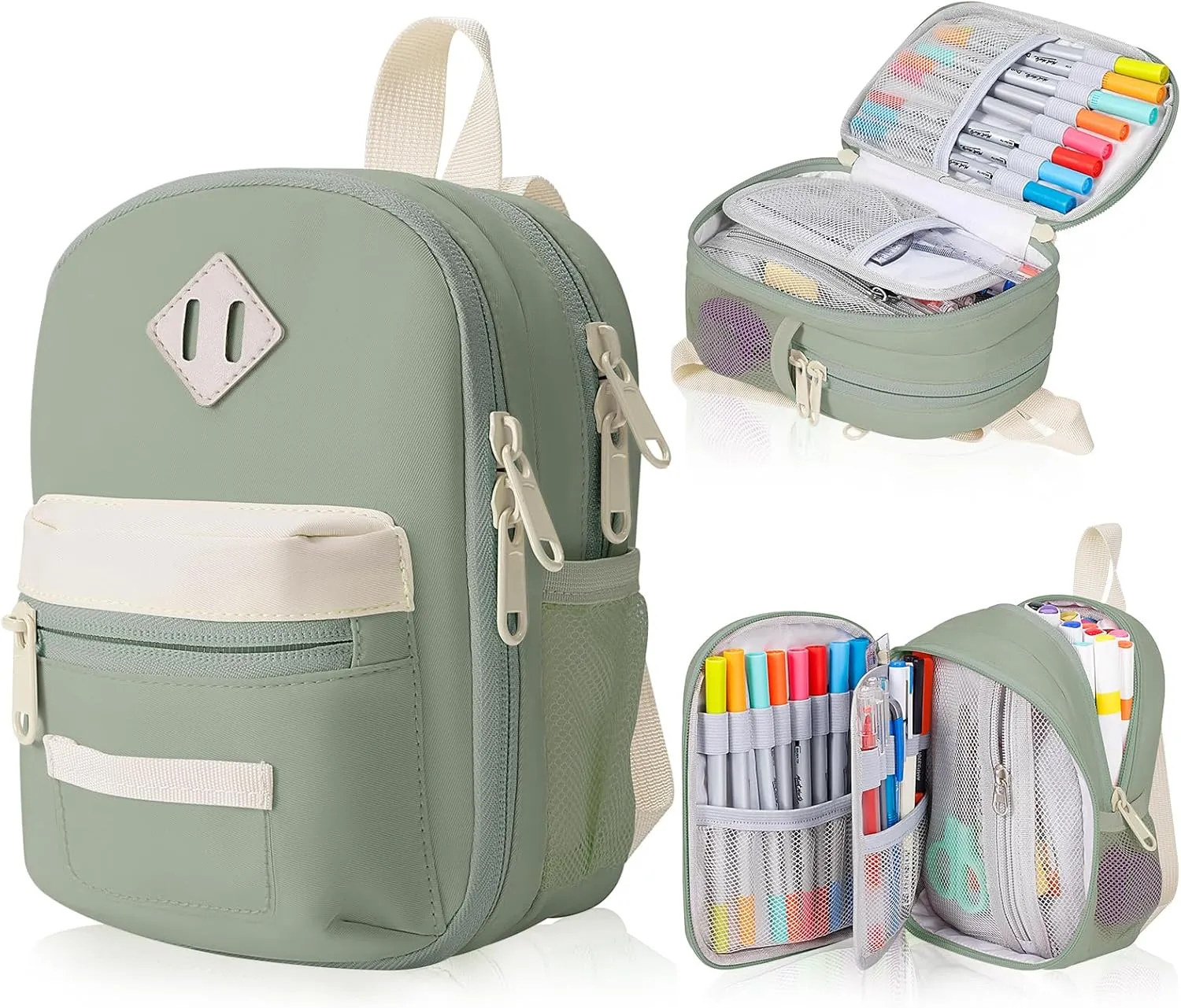 Large Capacity Pencil Case, Mini Backpack Pencil Case, Storage High Capacity Bag Pouch Holder Marker Pen Organizer, for Student, Teen Girls, Adults(Green)