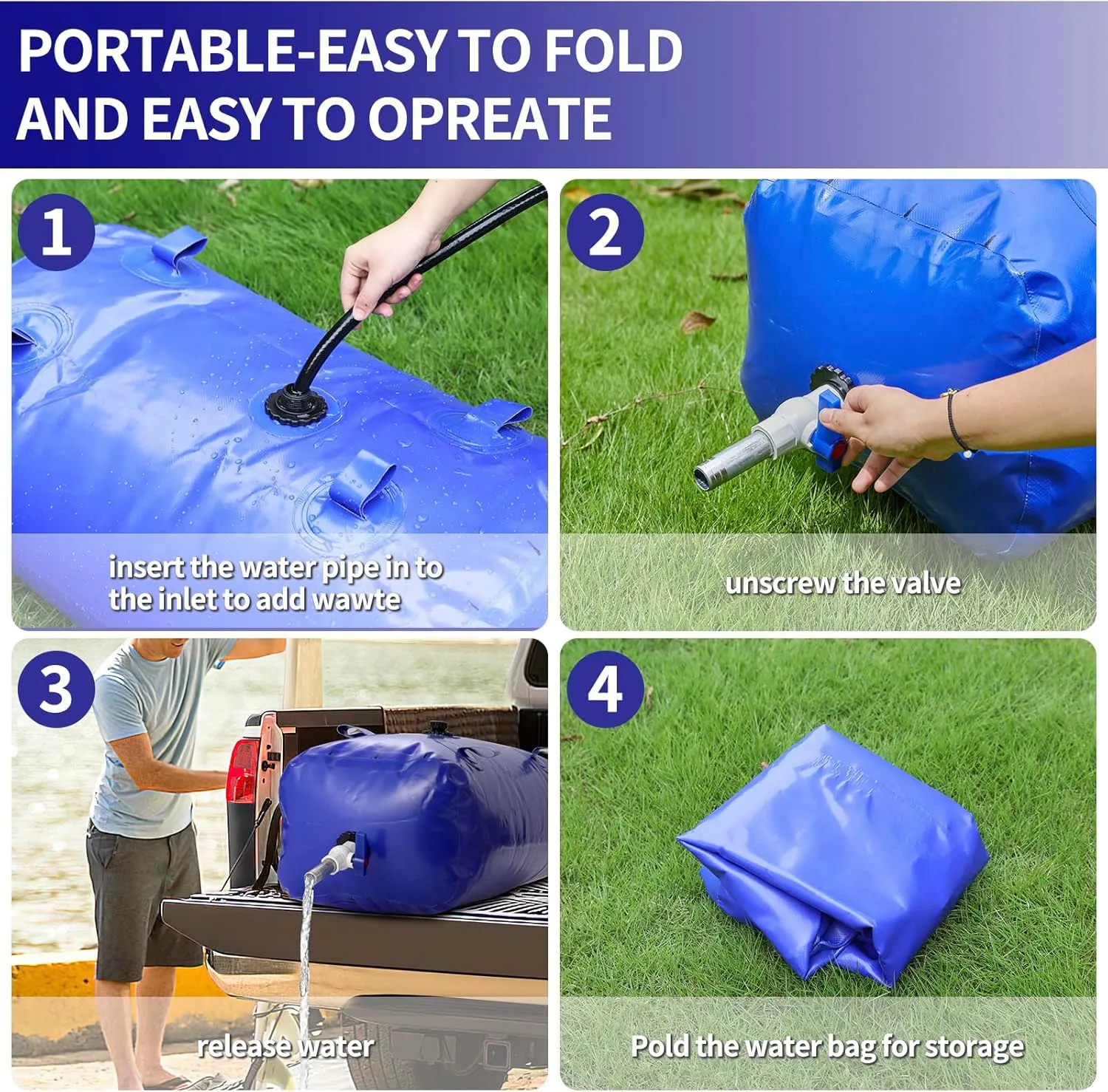 Large Capacity Water Storage Bladder Containers, Bladder Tank for Drought Resistance, Fire Prevention, Emergency Water, Agricultural Irrigation Outdoor (240L/63Gal, Blue)